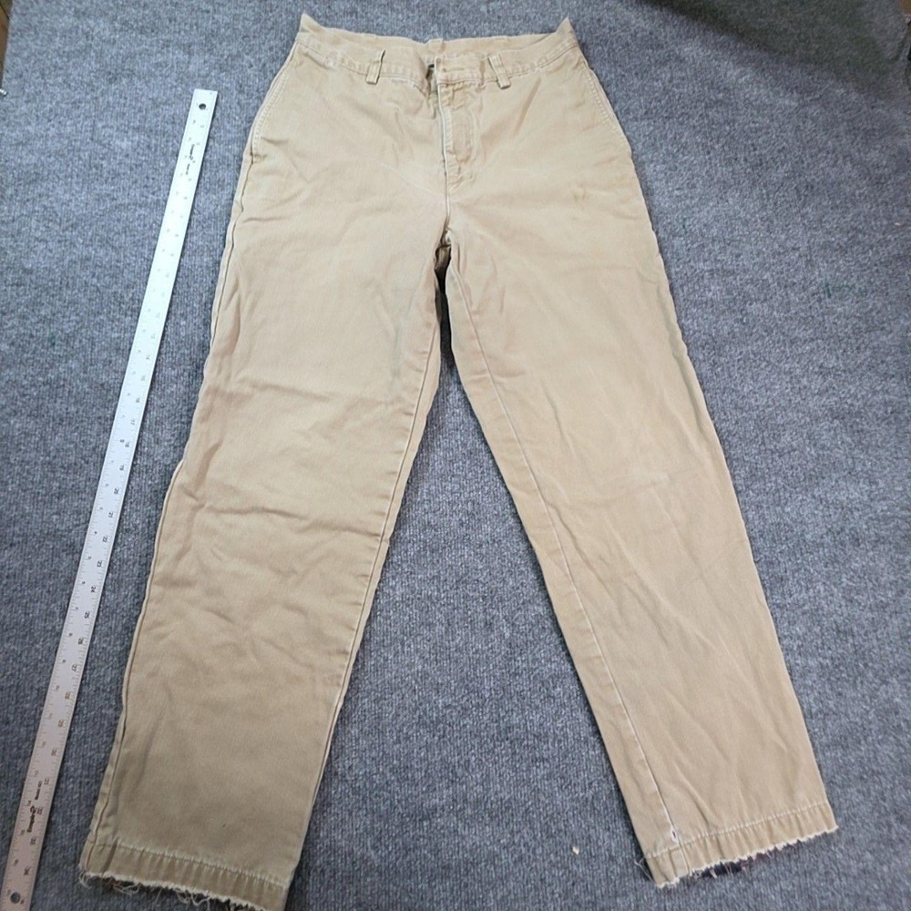L.L. Bean Pants Mens 36x28 Beige Flannel Lined Chino Relaxed Distressed